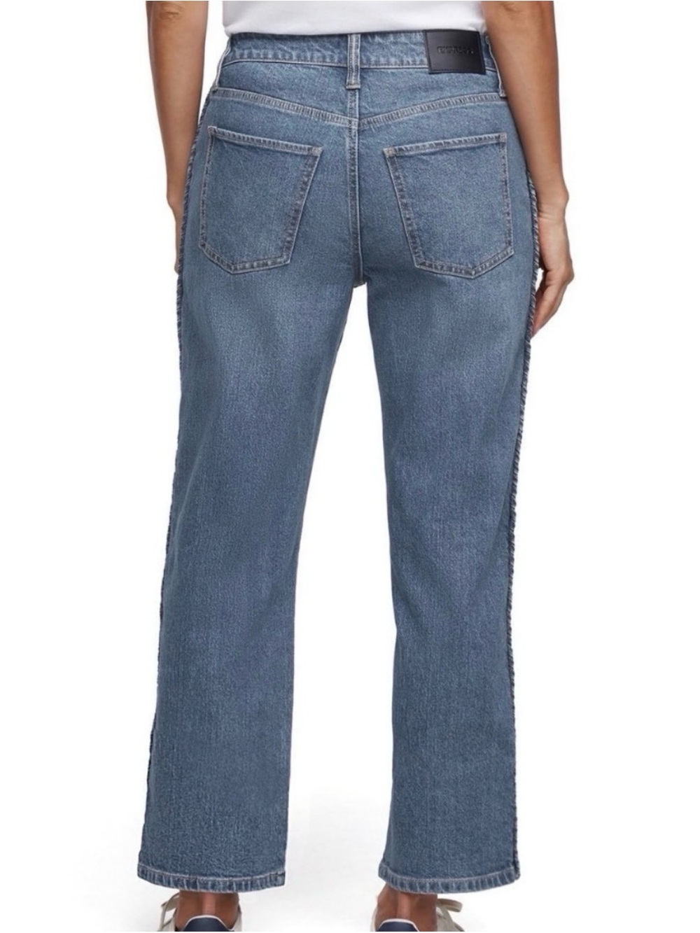 Express Blue Cropped Straight Jeans with Braided Side Trim - Picture 2 of 7